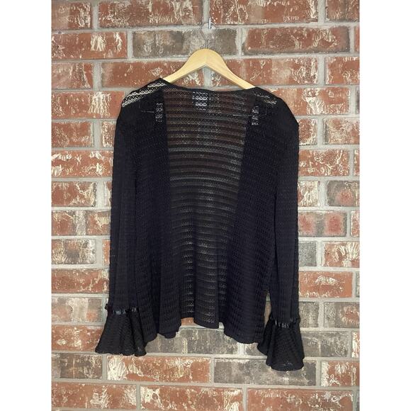 Vintage Black Open Front Sheer Cardigan Size 18W Flounce Sleeve Femme Whimsigoth - Picture 2 of 5